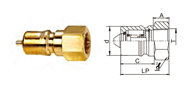 CB-SPB-1M-KZD plug dimensions – ISO B brass quick coupler