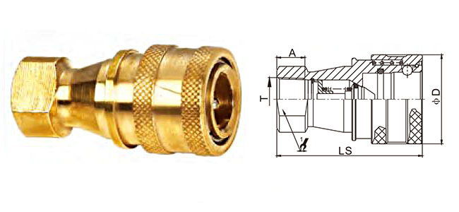 CB-SPB-1F-KZD socket dimensions – ISO 7241-B brass hydraulic coupling