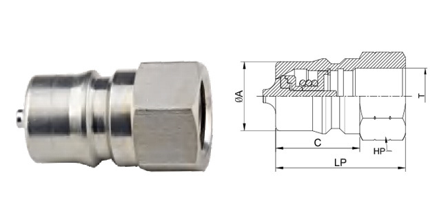 CB-SPL-1F poppet valve design – male coupler view